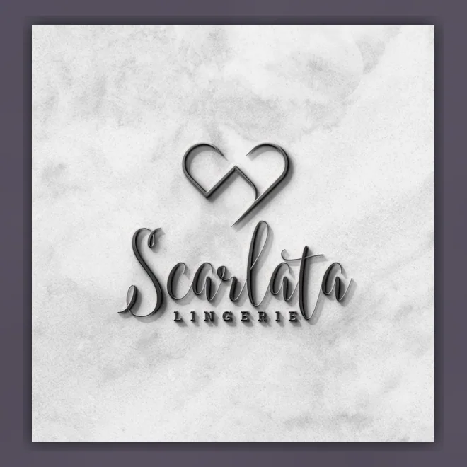 Proyecto real de Creador Gráfico: Aplicación de logotipo Scarlata Lingerie con acabado metálico.
